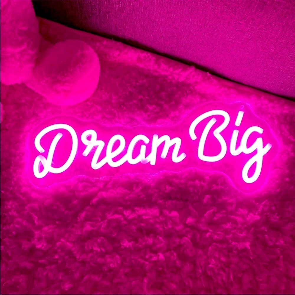 Neon Glowing Pink Dream Big Inspirational Text Light Dorm BedRoom Wall Decor
